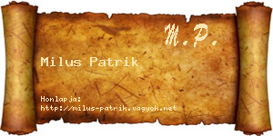 Milus Patrik névjegykártya
